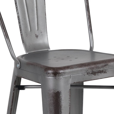 Flash Furniture Commercial Grade 30" High Distressed Silver Gray Metal Indoor-Outdoor Barstool with Back, Set of 4! (NEW IN BOX)