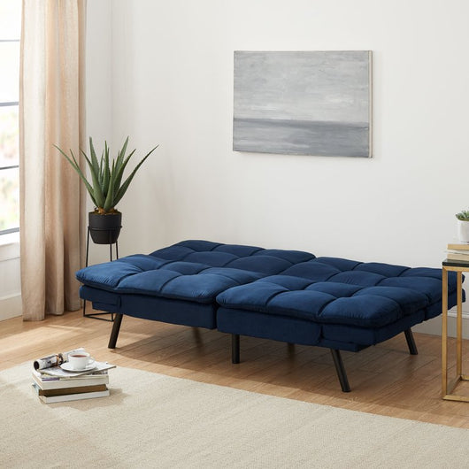 Mainstays Memory Foam Futon, Blue Faux Suede! NEW & ASSEMBLED!