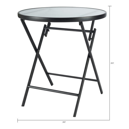 Mainstays 26" Greyson Square Glass and Steel Round Bistro Folding Table!

-Brand new in the box 
