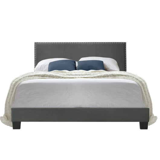 Royale Upholstered Platform Bed with Nail Trim Headboard, Queen!

-Brand new in the box 