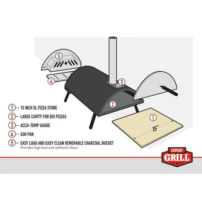 Expert Grill 15” Charcoal Pizza Oven, Black!! MISSING PIZZA STONE, CAN EASILY BE BOUGHT ONLINE!!