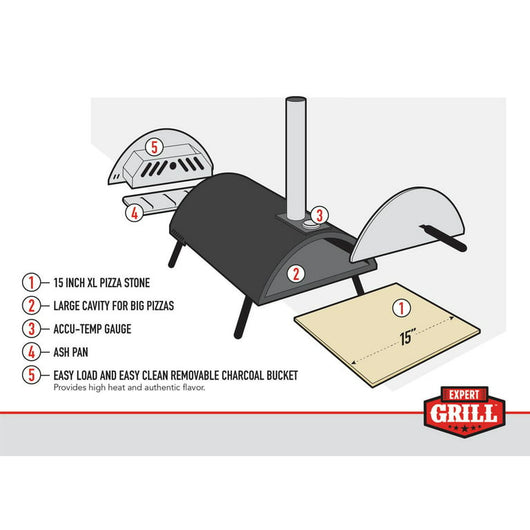 Expert Grill 15” Charcoal Pizza Oven, Black!! MISSING PIZZA STONE, CAN EASILY BE BOUGHT ONLINE!!
