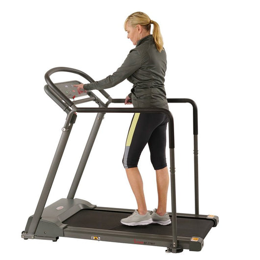 Sunny Health & Fitness Recovery Walking Pad Treadmill Machine, Low Profile Deck, Handrails for Mobility/Balance Support SF-T7857!

-Brand new and assembled, does have very small crack in plastic from shipping, does not affect functionality 