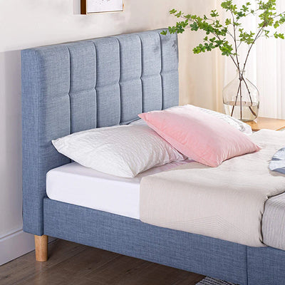 ZINUS Lottie Upholstered Platform Bed Frame / Mattress Foundation / Wood Slat Support / No Box Spring Needed / Easy Assembly, Blue Slate, Queen!

-Brand new in the box 