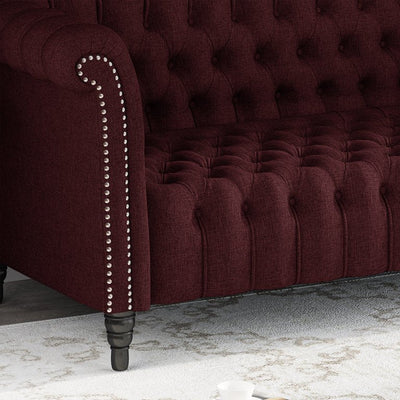 Noble House Slate Fabric Tufted 3 Seater Sofa, Wine, Black Feet!

-Brand new and assembled
