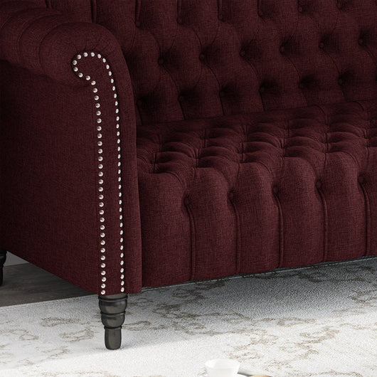 Noble House Slate Fabric Tufted 3 Seater Sofa, Wine, Black Feet!

-Brand new and assembled