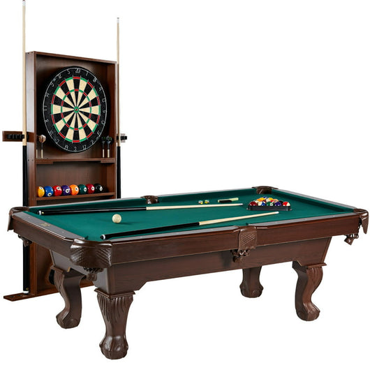 Barrington 90" Ball and Claw Leg Billiard, Pool Table with Cue Rack and Dartboard Set!