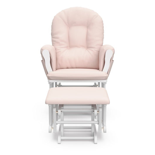 Storkcraft Hoop Glider and Ottoman, White Finish with Light Pink Cushions!

-Brand new in the box 