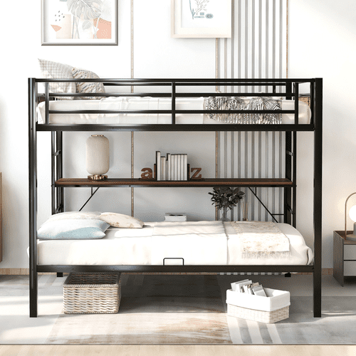 Metal Full over Twin/ Full Bunk Bed Frame with Guardrails & 2 Ladders, No Box Spring Needed!

-Brand new in the box