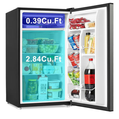 Galanz 3.3 cu ft One Door Mini Fridge, Estar, Stainless Steel Look! **New,small dents from shipping**