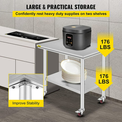 VEVOR Stainless Steel Work Table 36x24 Inch Food Prep Station!

-Brand new and assembled but does have one small indent on the bottom shelf, photos shown