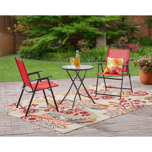 Mainstays Pleasant Grove Sling Bistro, Dining and Seating Outdoor Patio Furniture Folding Chair Set of 2 & Folding Side Table, Red!

-Brand new in the box, no assembly required