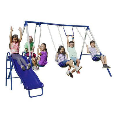 Sportspower Arcadia Metal Swing Set with 5ft Slide, Trapeze, 2 Person Glider Swing!

-Brand new in the box 