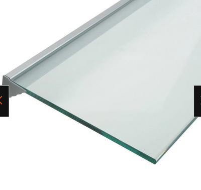 Glacier Clear Glass Shelf with Silver Bracket Shelf Kit, 48" x 8", BRAND NEW IN BOX!