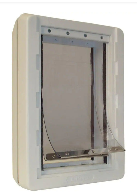 Ideal Pet 9.75 in. x 17 in. Large Ruff Weather Frame with Dual Flaps Dog and Pet Door!

-Brand new in the box 
