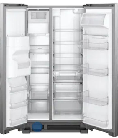 Whirlpool  21.4-cu ft Side-By-Side Refrigerator with Ice and Water Dispenser and Can Caddy - Fingerprint Resistant Stainless Steel!

-Brand new but is scratch/dented from shipping, photos shown!