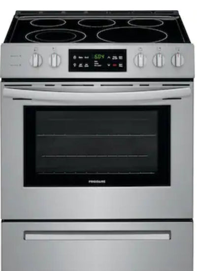 Frigidaire  30-in Smooth Surface 5 Elements 5-cu ft Self-Cleaning Freestanding Electric Range (Easycare Stainless Steel)!

-Brand new, has one very small indent on the bottom left side, photos shown
