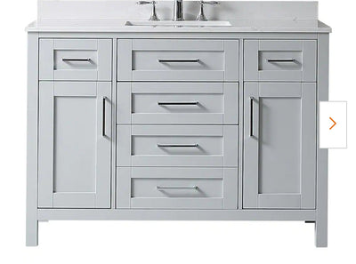Riverdale 48 in. W x 21 in. D Vanity in Dove Grey with a Cultured Marble Vanity Top in White with White Sink! 

-Brand new out of the box ( Top of Vanity is Cracked - Photos shown - Price reduced for the crack)