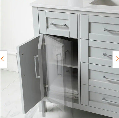 Riverdale 48 in. W x 21 in. D Vanity in Dove Grey with a Cultured Marble Vanity Top in White with White Sink! 

-Brand new out of the box ( Top of Vanity is Cracked - Photos shown - Price reduced for the crack)