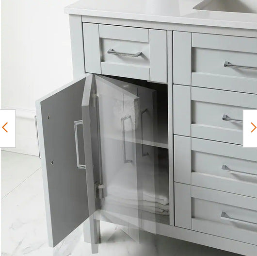 Riverdale 48 in. W x 21 in. D Vanity in Dove Grey with a Cultured Marble Vanity Top in White with White Sink! 

-Brand new out of the box ( Top of Vanity is Cracked - Photos shown - Price reduced for the crack)