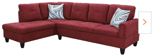 Star Home Living 103 in. W Round Arm 2-Piece Linen L Shaped Sectional Sofa in Red!

-New & Assembled out of the box (ONE bottom corner is frayed lightly, photos shown! - Is also missing the throw pillows!)