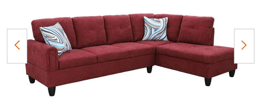 Star Home Living 103 in. W Round Arm 2-Piece Linen L Shaped Sectional Sofa in Red!

-New & Assembled out of the box (ONE bottom corner is frayed lightly, photos shown! - Is also missing the throw pillows!)