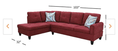 Star Home Living 103 in. W Round Arm 2-Piece Linen L Shaped Sectional Sofa in Red!

-New & Assembled out of the box (ONE bottom corner is frayed lightly, photos shown! - Is also missing the throw pillows!)