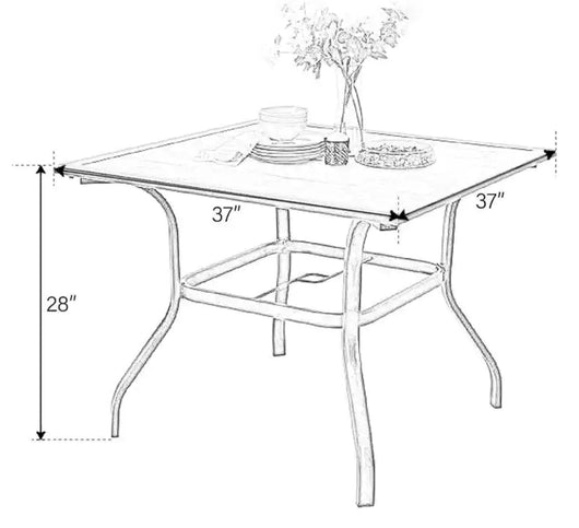 Black Square Metal Patio Outdoor Dining Table with 1.57" Umbrella Hole and Wood-Look Tabletop! (OUTDOOR TABLE SPECIAL!)

-New assembled out of the box but the wood top is cracked, photos shown