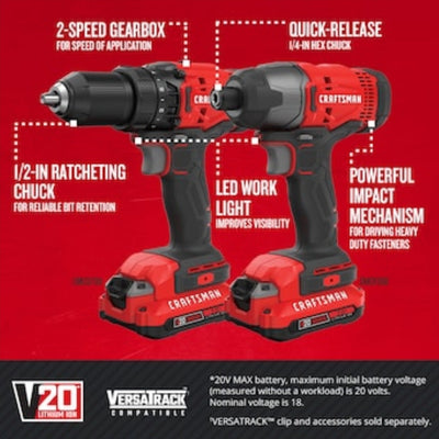 CRAFTSMAN  V20 2-Tool 20-Volt Max Power Tool Combo Kit with Soft Case (2-Batteries Included and Charger Included)!

-Brand new 