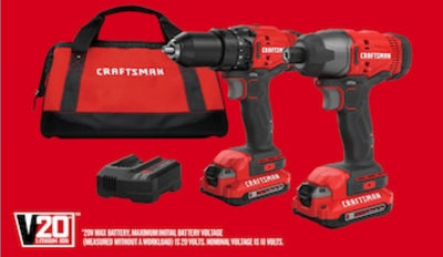 CRAFTSMAN  V20 2-Tool 20-Volt Max Power Tool Combo Kit with Soft Case (2-Batteries Included and Charger Included)!

-Brand new 
