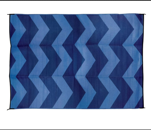 Camco 9' x 12' Reversible RV Outdoor Mat, Camping Mat, Blue Chevron (new wrapped In Plastic)