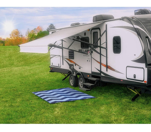 Camco 9' x 12' Reversible RV Outdoor Mat, Camping Mat, Blue Chevron (new wrapped In Plastic)