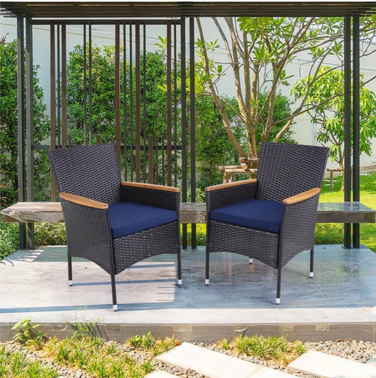 PHI VILLA Rattan Steel Cushioned Patio Outdoor Chairs, Set of 2
