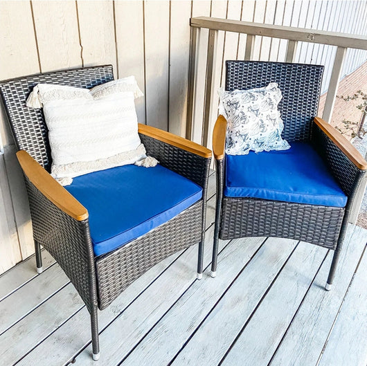 PHI VILLA Rattan Steel Cushioned Patio Outdoor Chairs, Set of 2