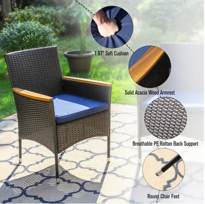 PHI VILLA Rattan Steel Cushioned Patio Outdoor Chairs, Set of 2