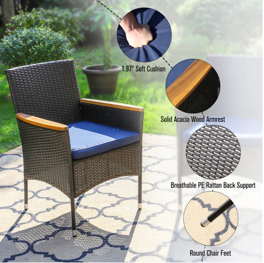 PHI VILLA Rattan Steel Cushioned Patio Outdoor Chairs, Set of 2