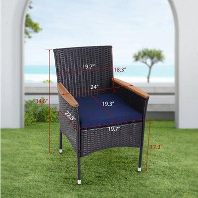 PHI VILLA Rattan Steel Cushioned Patio Outdoor Chairs, Set of 2