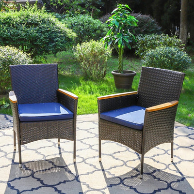 PHI VILLA Rattan Steel Cushioned Patio Outdoor Chairs, Set of 2