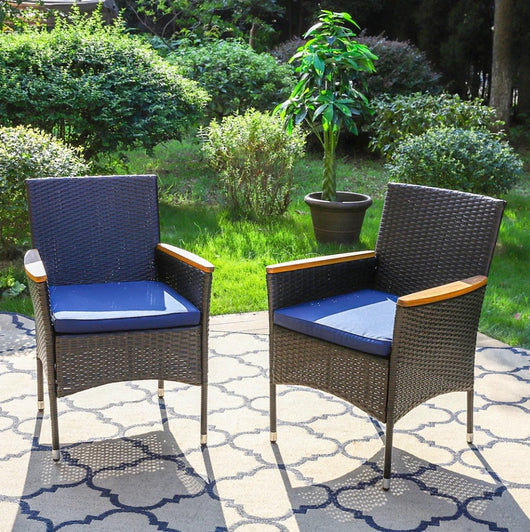 PHI VILLA Rattan Steel Cushioned Patio Outdoor Chairs, Set of 2
