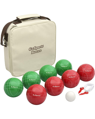 GoSports 100mm Regulation Bocce Set with 8 Balls, Pallino, Case and Measuring Rope - Premium Official Size Set