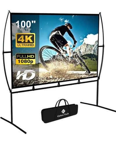 Projector Screen with Stand Foldable-     Does have small pin hole- see photo for reference