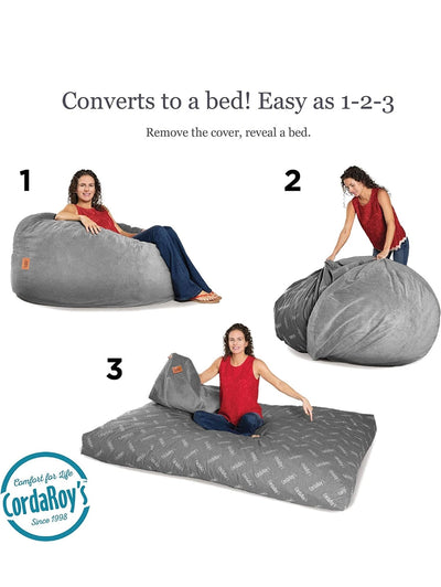 CordaRoy's Chenille Bean Bag Chair, Convertible Chair Folds from Bean Bag to Bed,  Charcoal - Queen Size- NEW IN PLASTIC!!!