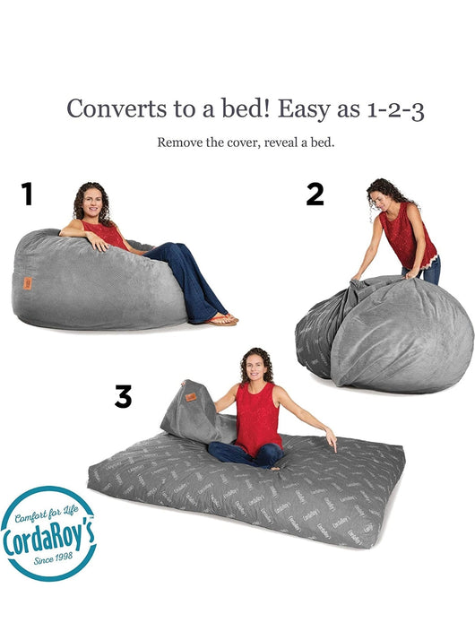 CordaRoy's Chenille Bean Bag Chair, Convertible Chair Folds from Bean Bag to Bed,  Charcoal - Queen Size- NEW IN PLASTIC!!!