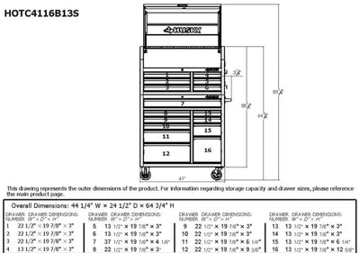 Husky 41 in. W x 24.5 in D Standard Duty 16-Drawer Combination Rolling Tool Chest and Top Tool Cabinet Set in Gloss Black!

-Brand new out of the box, does have one very small indent on the back left corner, photos shown