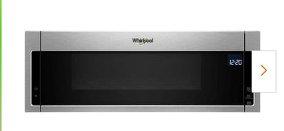 Whirlpool 1.1 cu. ft. Over the Range Low Profile Microwave Hood Combination in Fingerprint Resistant Stainless Steel!

-Brand new in the box