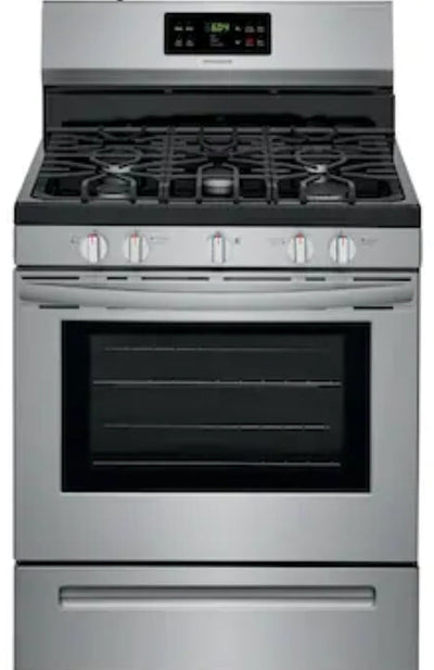 Frigidaire  30-in 5 Burners 5-cu ft Self-cleaning Freestanding Gas Range (Easycare Stainless Steel)!

-Brand new out of the box but is lightly dented from shipping, photos shown