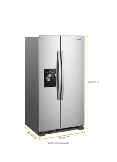 Whirlpool  21.4-cu ft Side-by-Side Refrigerator with Ice Maker (Fingerprint Resistant Stainless Steel)!

-Brand new, has very small indents on doors from shipping, photos shown