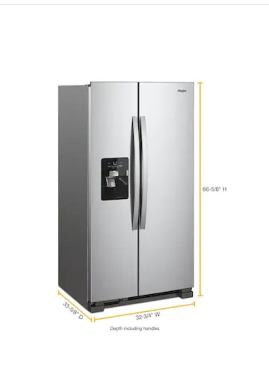 Whirlpool  21.4-cu ft Side-by-Side Refrigerator with Ice Maker (Fingerprint Resistant Stainless Steel)!

-Brand new, has very small indents on doors from shipping, photos shown