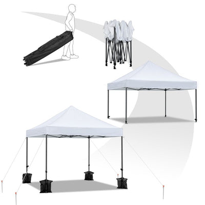 Yaheetech Outdoor 10x10ft Commercial Pop-up Canopy Adjustable Waterproof Instant Tent Shelter with Wheeled Carry Bag Sand Bags, White! (NEW - ONE DAMAGED FOOT - PHOTS SHOWN)