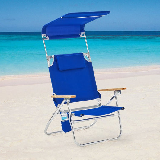 Mainstays Reclining Comfort Height Backpack Canopy Beach Chair, Blue!  -Brand new out of the box!